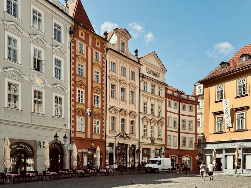 Prague Old Town narrow street baroque medieval facades