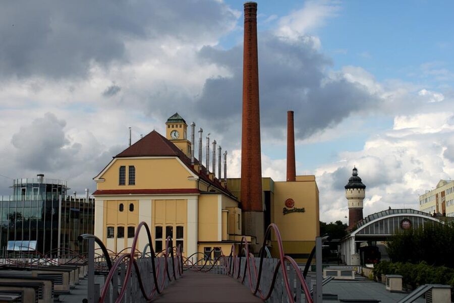 Pilsner Urquell traditional and modern fermenting buildings side by side