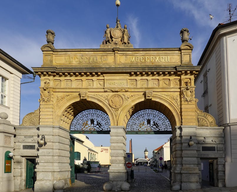 Iconic entrance to the Pilsner Urquell Brewery in Pilsen Czech Republic