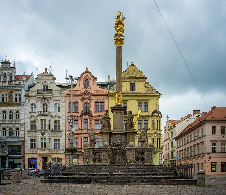 Marian Column on Pilsen Old Town Square Czech Republic