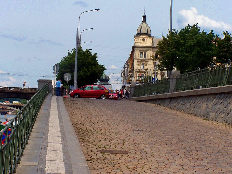 Rasin embankment Naplavka pier on the Vltava in Prague