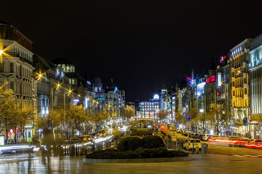 Prague Wenceslas Square at night