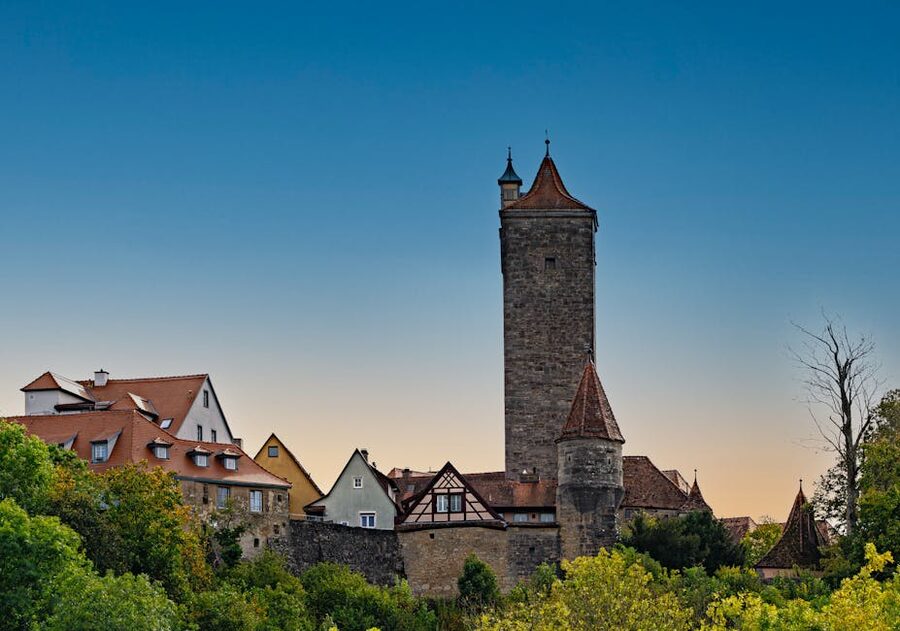 Rothenburg medieval architecture against twilight sky