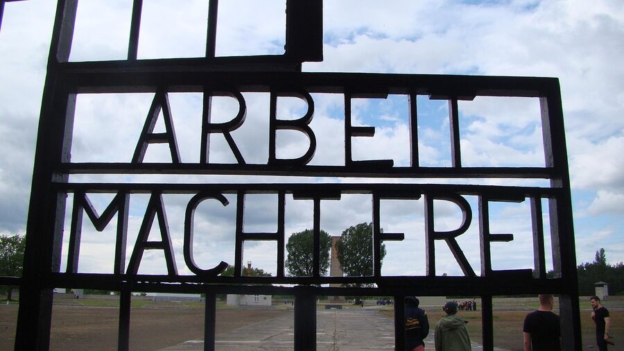 Sachsenhausen camp grounds with visitors