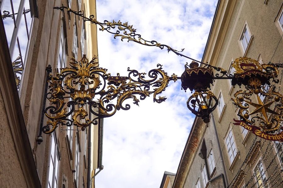 Wrought iron signs on Getreidegasse Salzburg