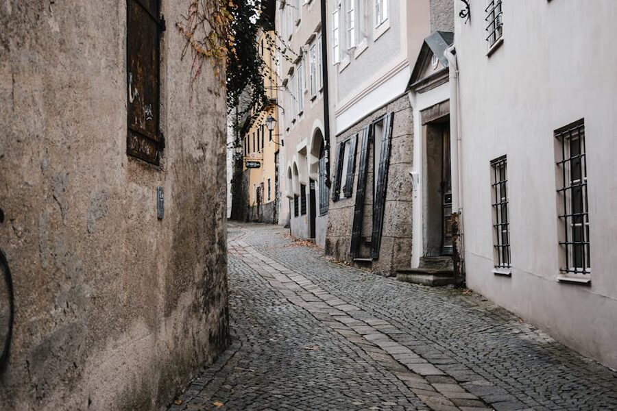 Salzburg cobblestone street in the Old Town
