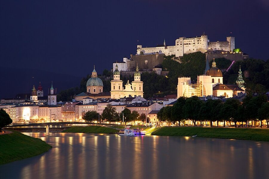 Salzburg old town seen across the Salzach river