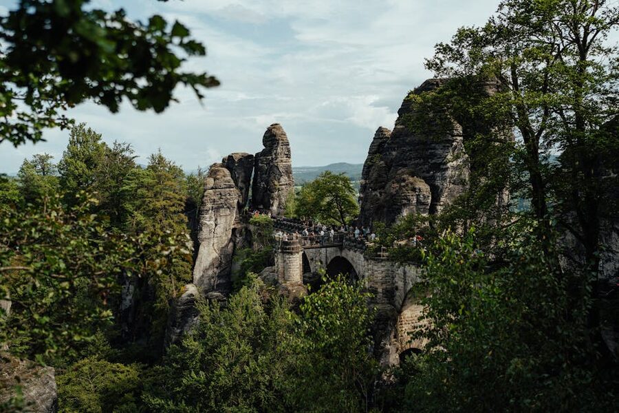 Bastei Bridge surrounded by forest greenery