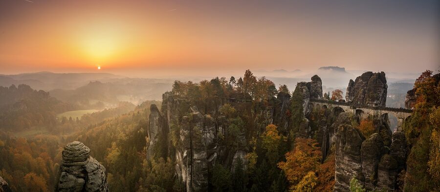 Bastei Bridge sunrise Saxon Switzerland