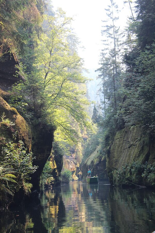 Ferry boat in the Kamenice gorge Bohemian Switzerland