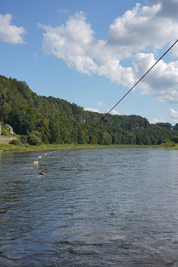 Rathen ferry across Elbe river to Bastei