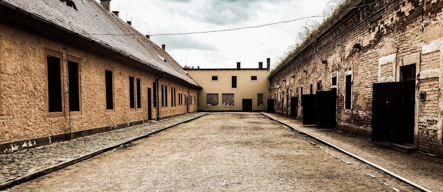 A quiet courtyard at Terezin Concentration Camp memorial