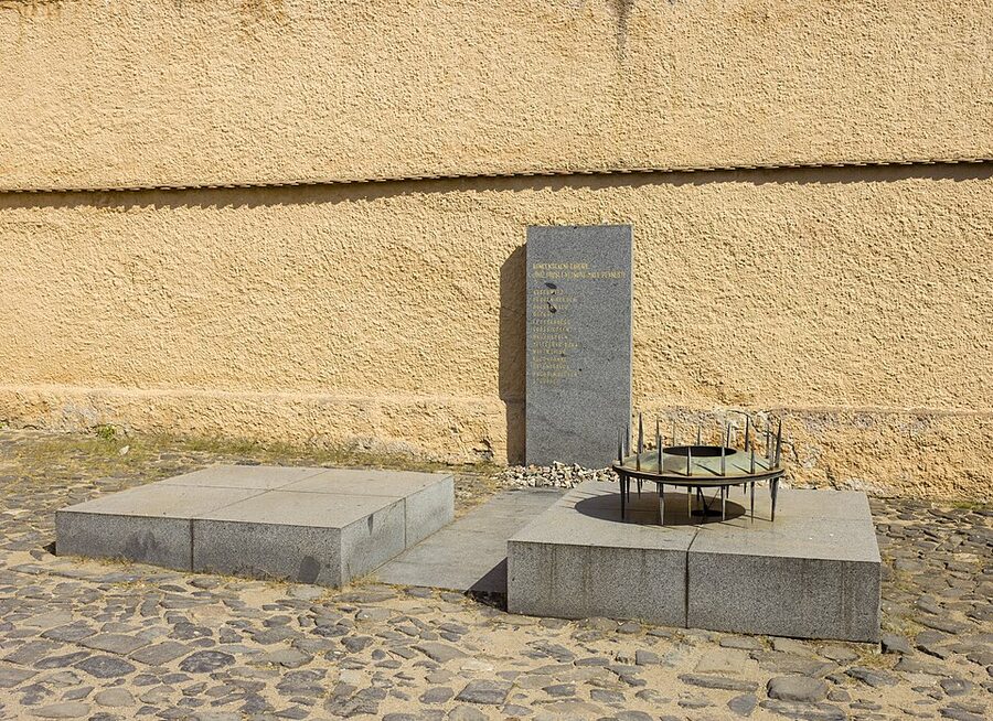 The memorial flame at Terezin commemorating Holocaust victims
