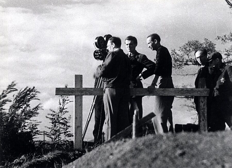 Theresienstadt propaganda film crew during Nazi-staged 1944 production