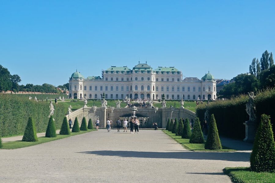 Belvedere gardens with blue sky Vienna