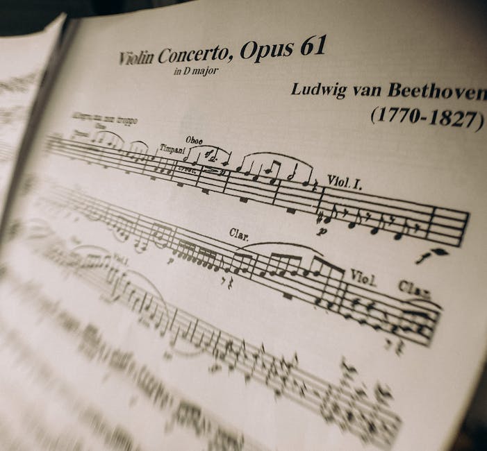 Beethoven Violin Concerto sheet music close up