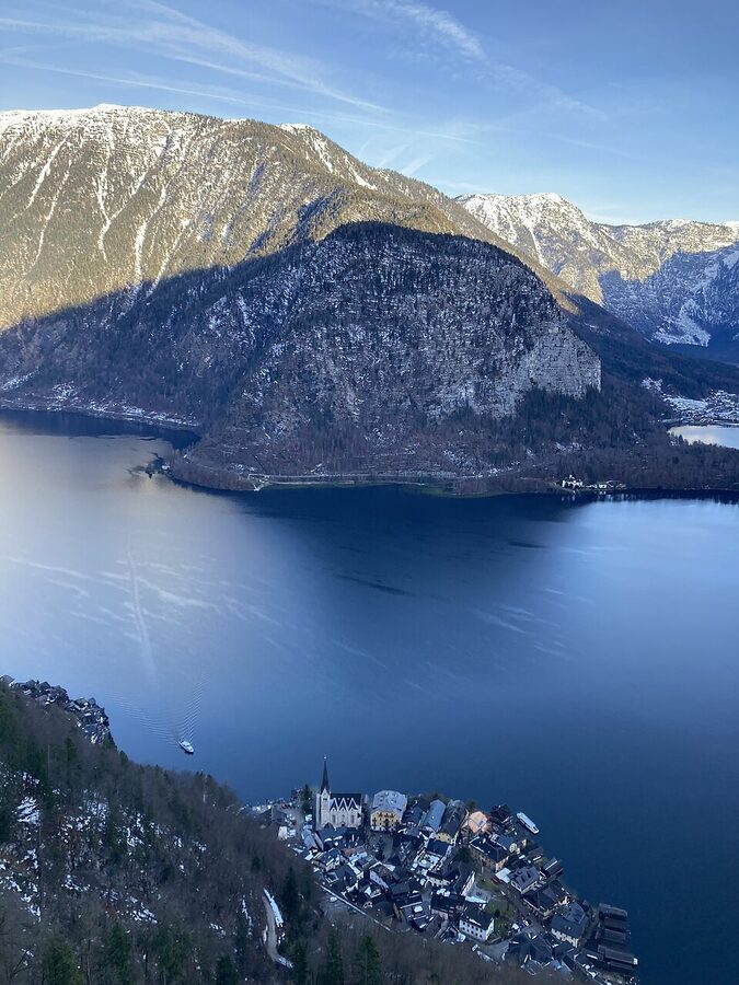 Aerial view of Hallstatt from above the Skywalk