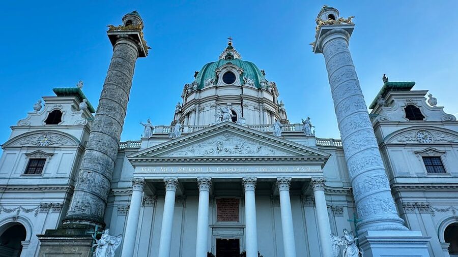 Karlskirche twin columns Trajan-style detail Vienna