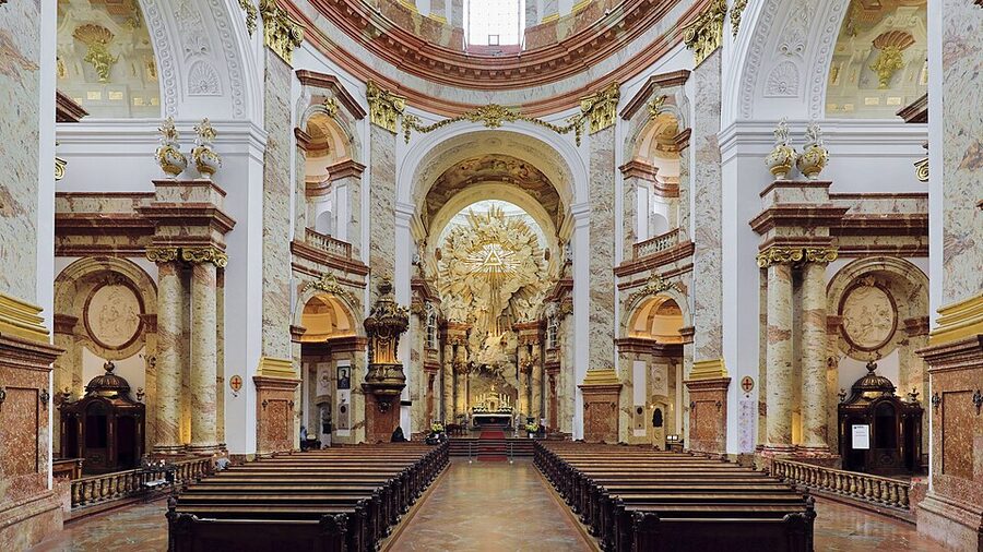Karlskirche interior baroque dome and altar Vienna