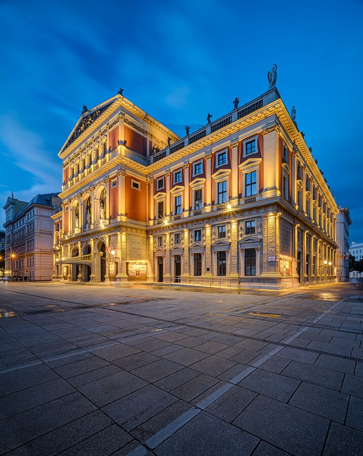 Wiener Musikverein concert hall exterior at night Vienna