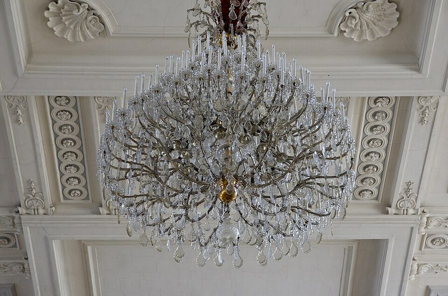 Crystal chandelier inside the baroque arena Spanish Riding School