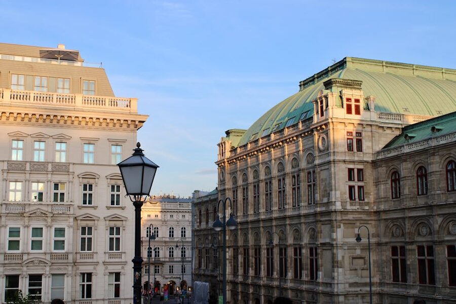 Vienna historic buildings under blue sky