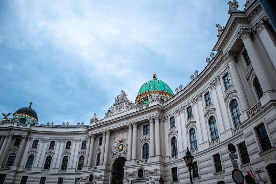 Hofburg Palace baroque dome in Vienna under blue sky