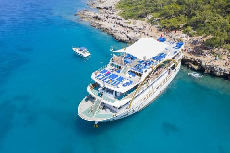 Antalya/Kemer Megastar Boat Tour w/Lunch & Hotel Pickup - Sun deck, shade, or DJ music