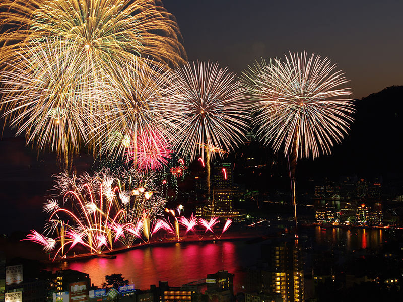 Atami Marine Fireworks Festival & Mount Omuro Day Tour (Departing from Tokyo) - Atami after dark: fireworks over the bay