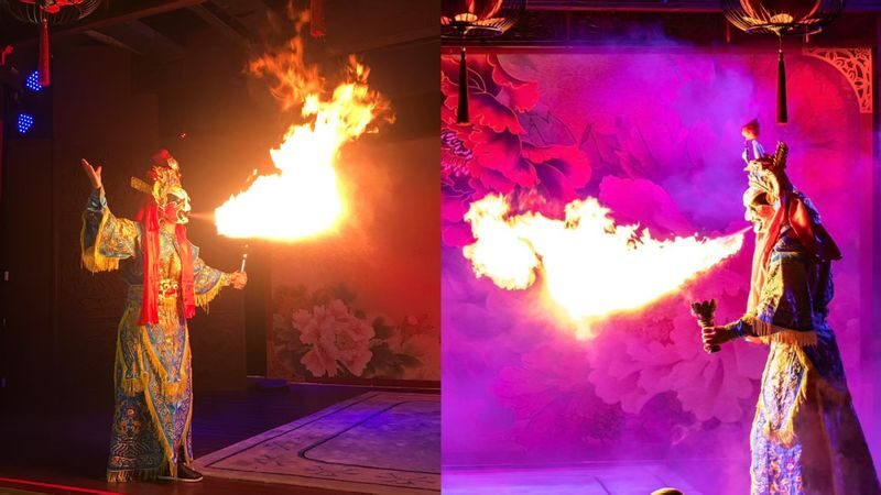 Chengdu Tianfu Square "Gaiwaner Liyuan" face-changing fire-breathing intangible cultural heritage Sichuan opera performance - Face-changing, fire and rolling lamps