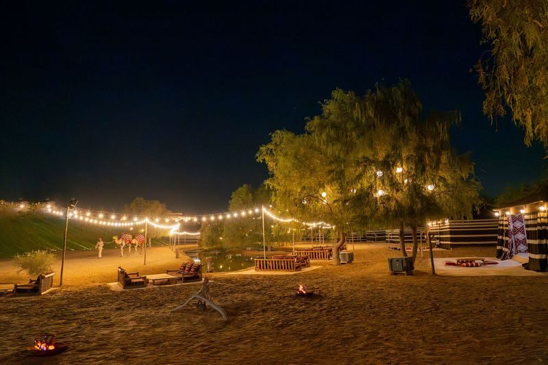 Dubai: Premium Night Desert Safari with Camel Ride & Stargazing - Al Marmoom Oasis after dark