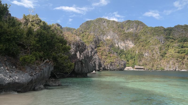 El Nido Tour C Hidden Beaches & Shrine - Helicopter Island, a striking first landmark