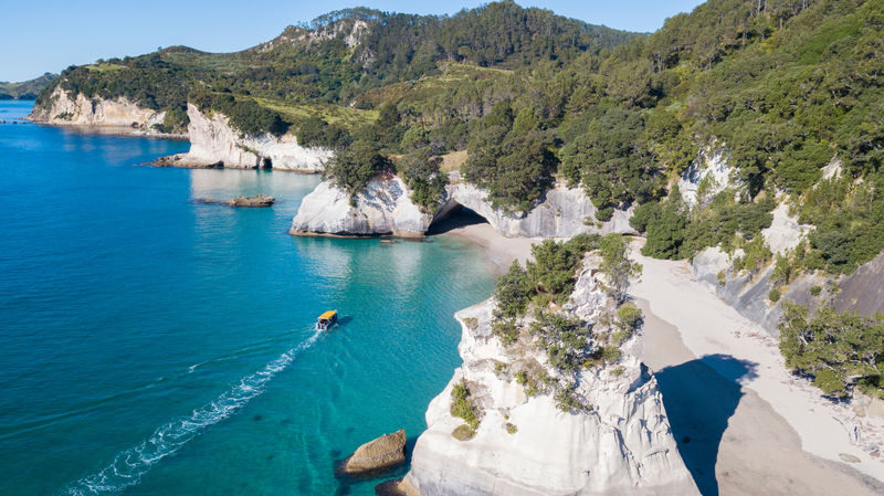 Glass Bottom Boat Cruise at Cathedral Cove in New Zealand - Cathedral Cove from the water