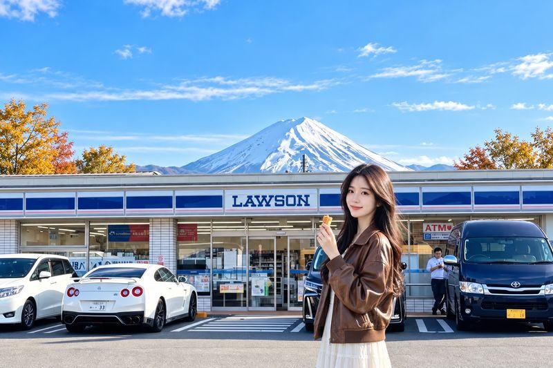 (Kawaguchiko Ropeway ticket included) Mount Fuji Kawaguchiko Internet-famous Check-in Day Tour: Kawaguchiko Tenjo-Yama Park, Internet-famous Lawson Convenience Store, Arakurayama Sengen Park, Oshino Hakkai (Departing from Tokyo / Chinese and English servi - Lawson: A Quick Stop for the Familiar Fuji Frame