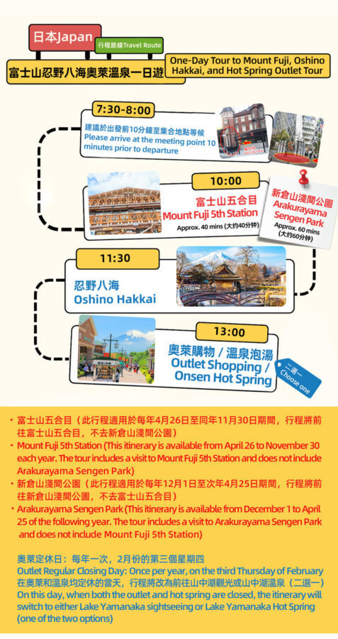 Mount Fuji Tour & Outlet Shopping/Hot Springs Trip: Mount Fuji 5th Station/Arakurayama Sengen Park & Oshino Hakkai & Gotemba Premium Outlets/Hot Spring Day Trip (with Lunch Option, Departing from Tokyo) - Mount Fuji’s 5th Station or Arakurayama’s pagoda view