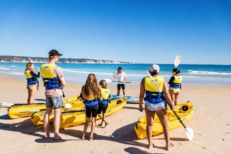 Noosa: Epic Dolphin Ocean Kayak Tour & Beach 4X4 Adventure - Paddling around Double Island Point