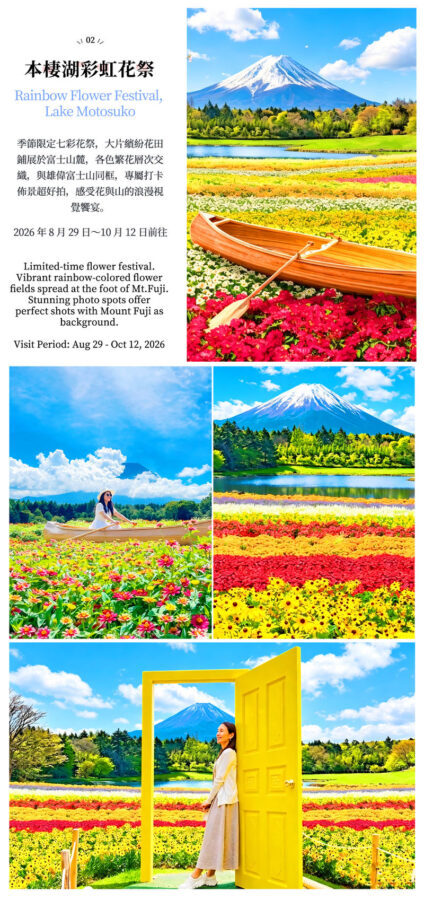 One-Day Tour to the Secret Flower Fields of Mount Fuji | Oishi Park x Motosuko Rainbow Flower Festival / Saiko Iyashi no Sato Nenba x Popular Makaino Farm x Lawson Photo Shoot (Departure from Tokyo) - Motosuko’s flowers are seasonal, not guaranteed year-round