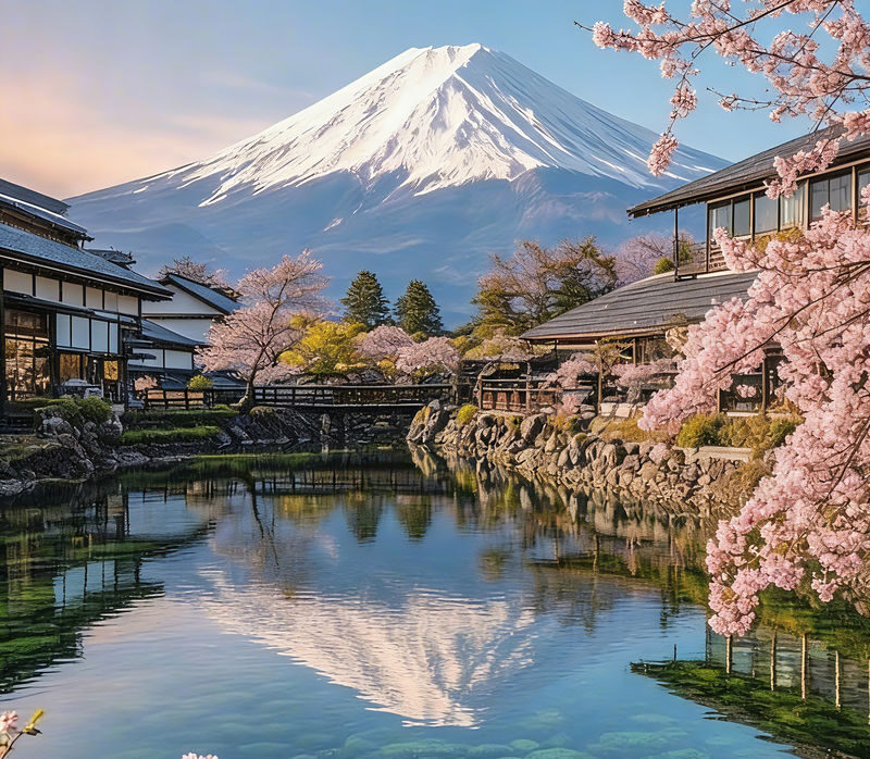 Six Must-Visit Photo Spots for Mount Fuji + Flower Viewing: Lake Yamanaka for Mount Fuji Reflection & Hikawa Clock Shop & Lawson Convenience Store & Arakurayama Sengen Park & Lake Kawaguchiko | Departing from Tokyo - Lake Yamanaka: look for Fuji in the water