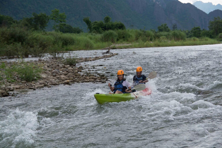 Vangvieng Full-Day Kayaking & Ziplining Adventure with Blue Lagoon - Setting out on the Nam Song River
