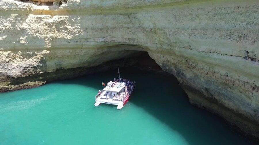 Quarteira: Benagil Cave Guided Catamaran Day Cruise & Drink